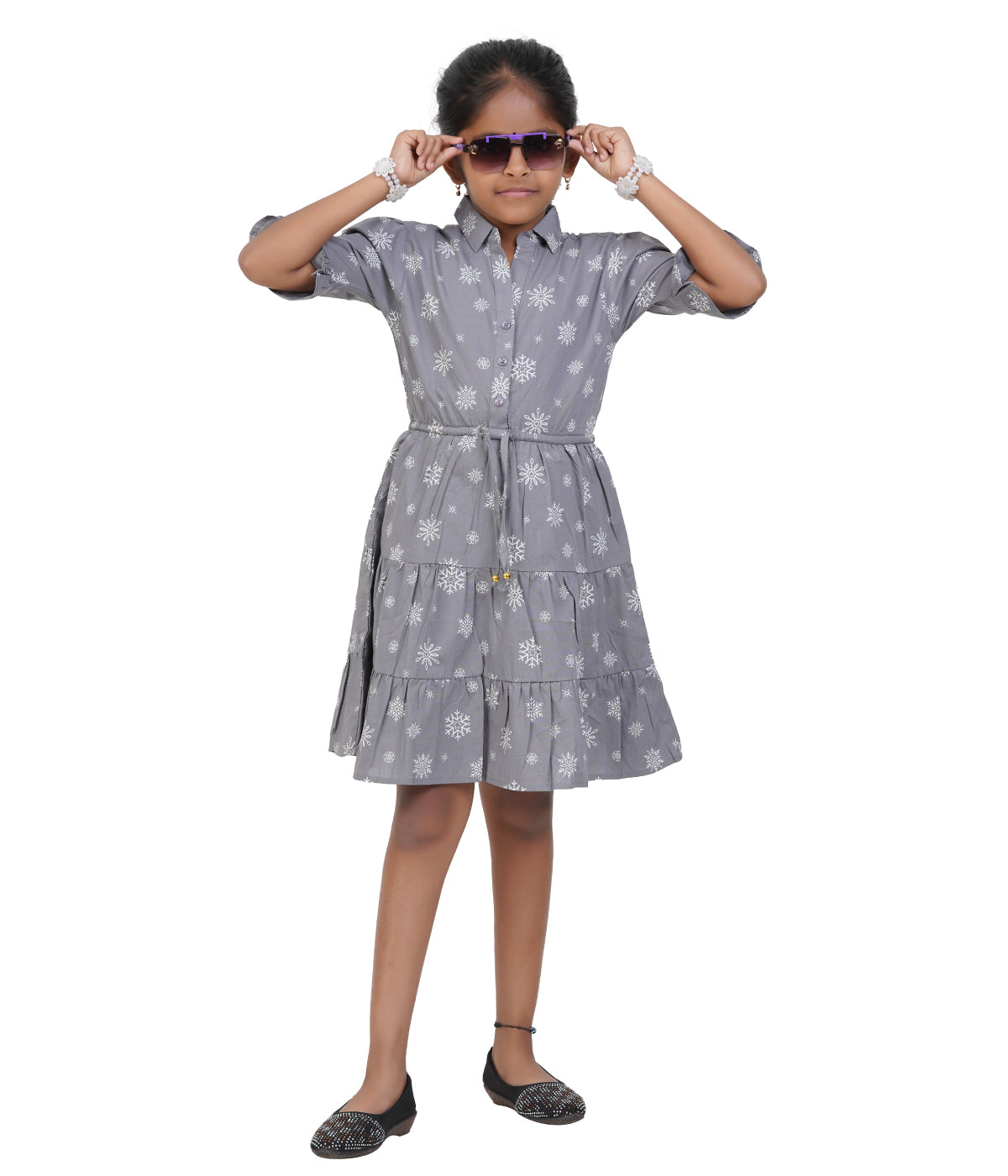 Girls' Blue & White Floral Print Belted A-Line Dress – Tuc & Glo