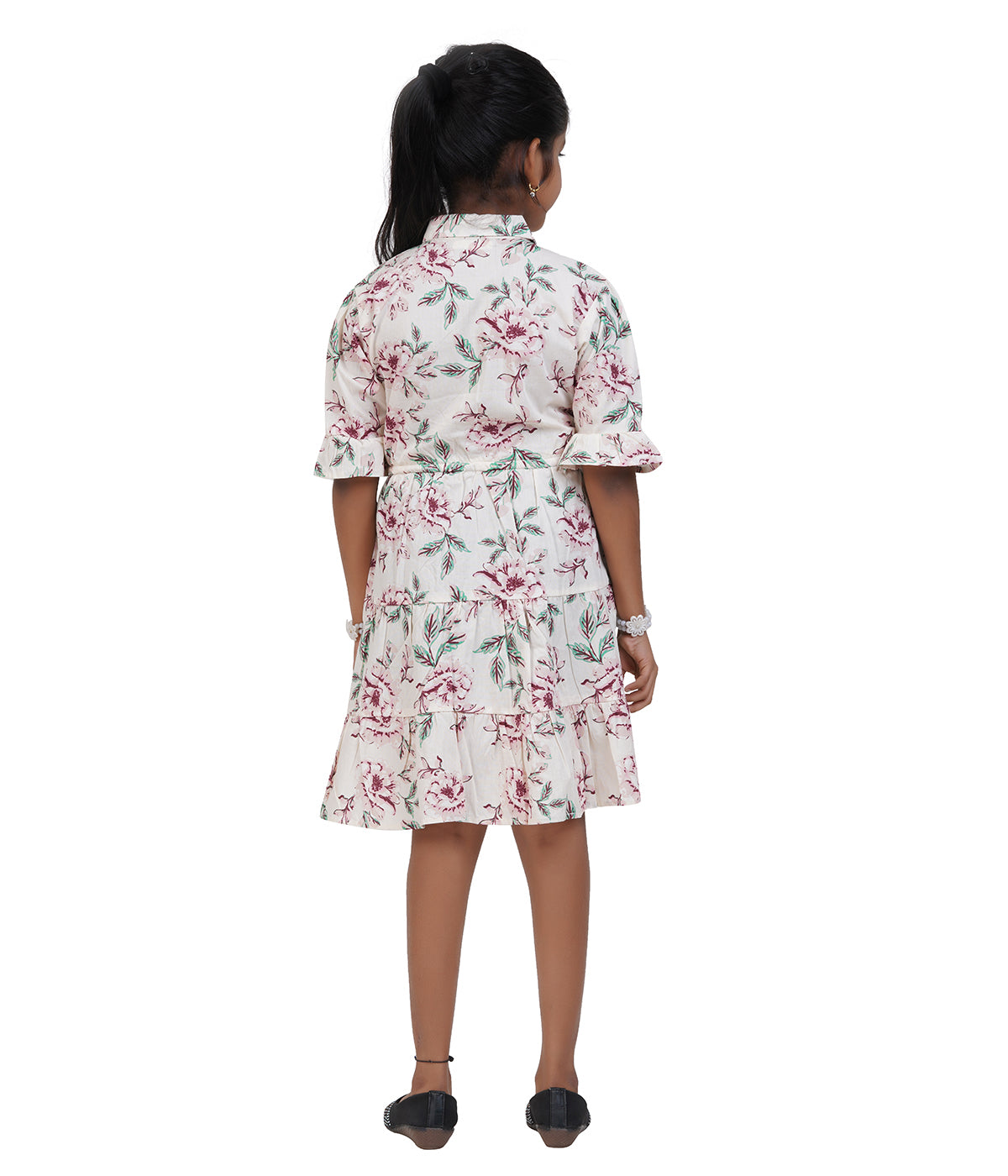 Girls' Printed Shirt Dress with Tie-Up Waist