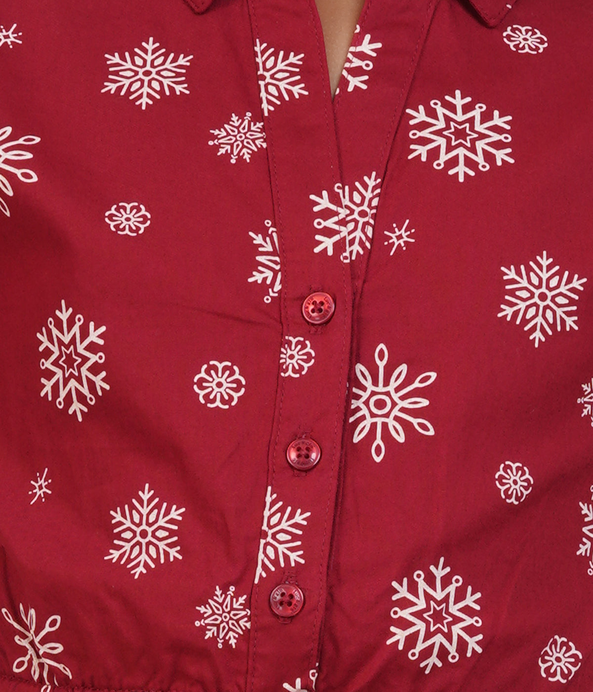 Girls Maroon Snowflake Printed Tiered Casual Dress