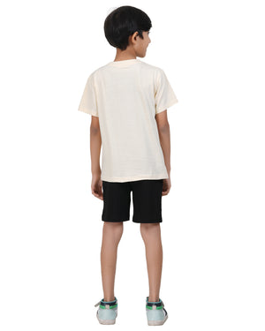 Boys Skateboard Graphic Print Cream T-Shirt