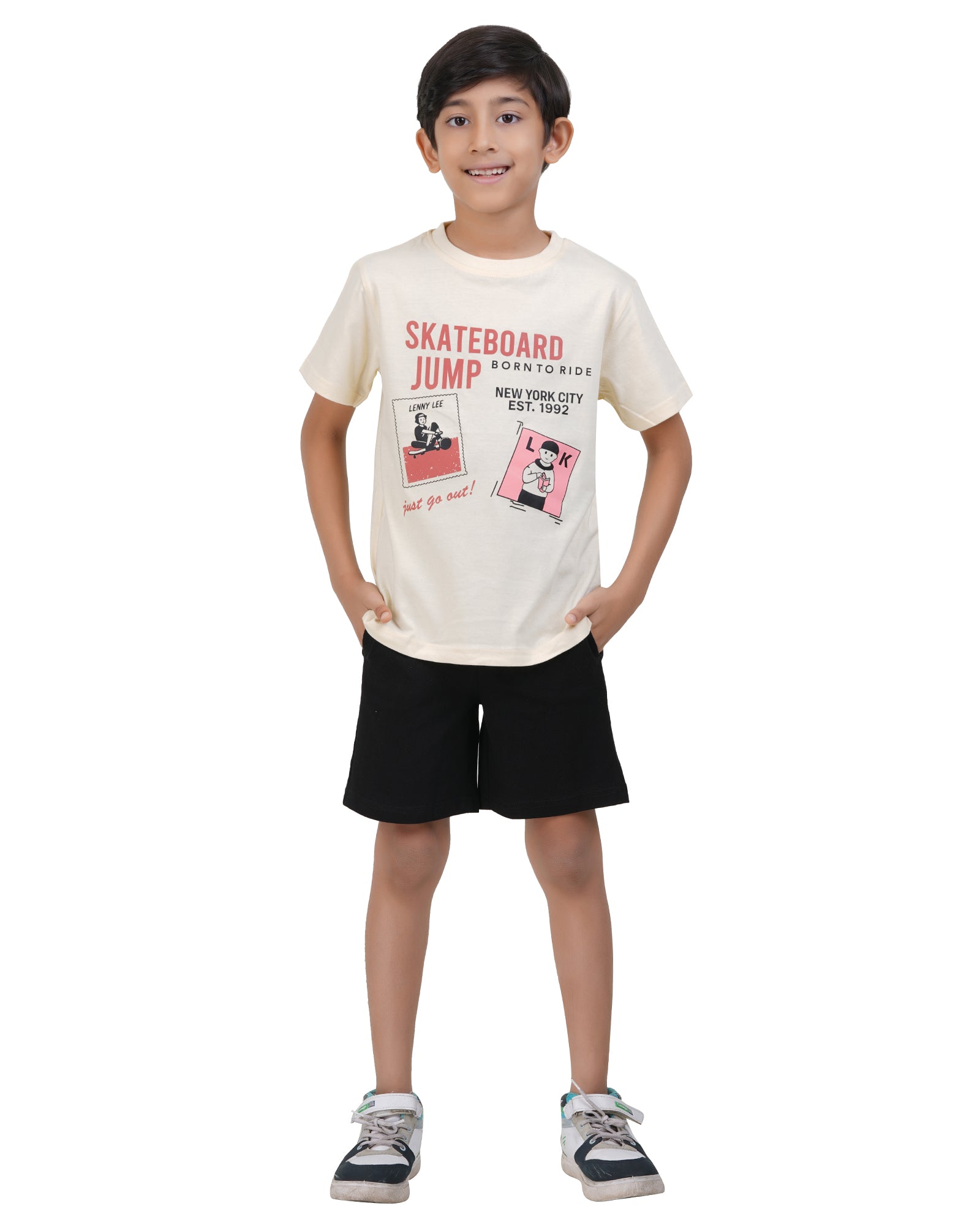 Boys Skateboard Graphic Print Cream T-Shirt