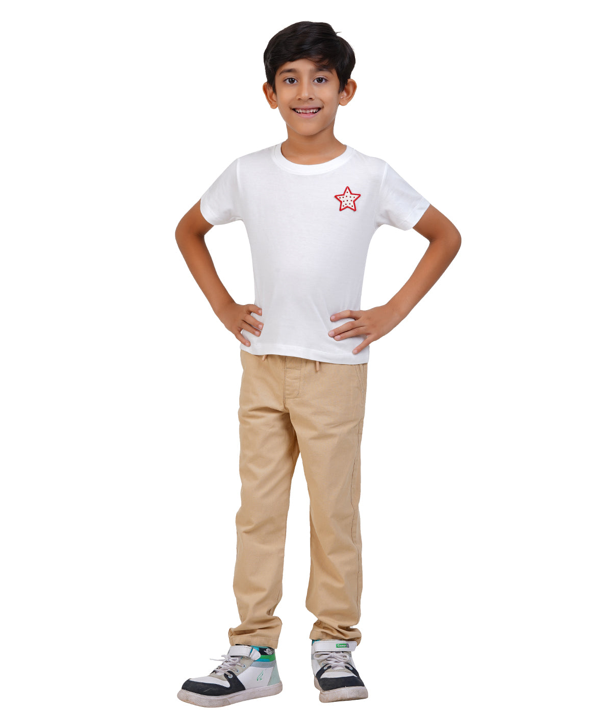 Boys White Star Printed T-Shirt