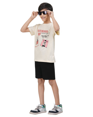 Boys Skateboard Graphic Print Cream T-Shirt