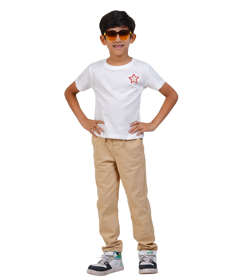 Boys White Star Printed T-Shirt