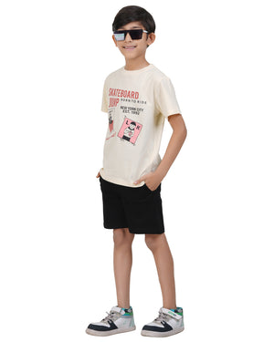 Boys Skateboard Graphic Print Cream T-Shirt