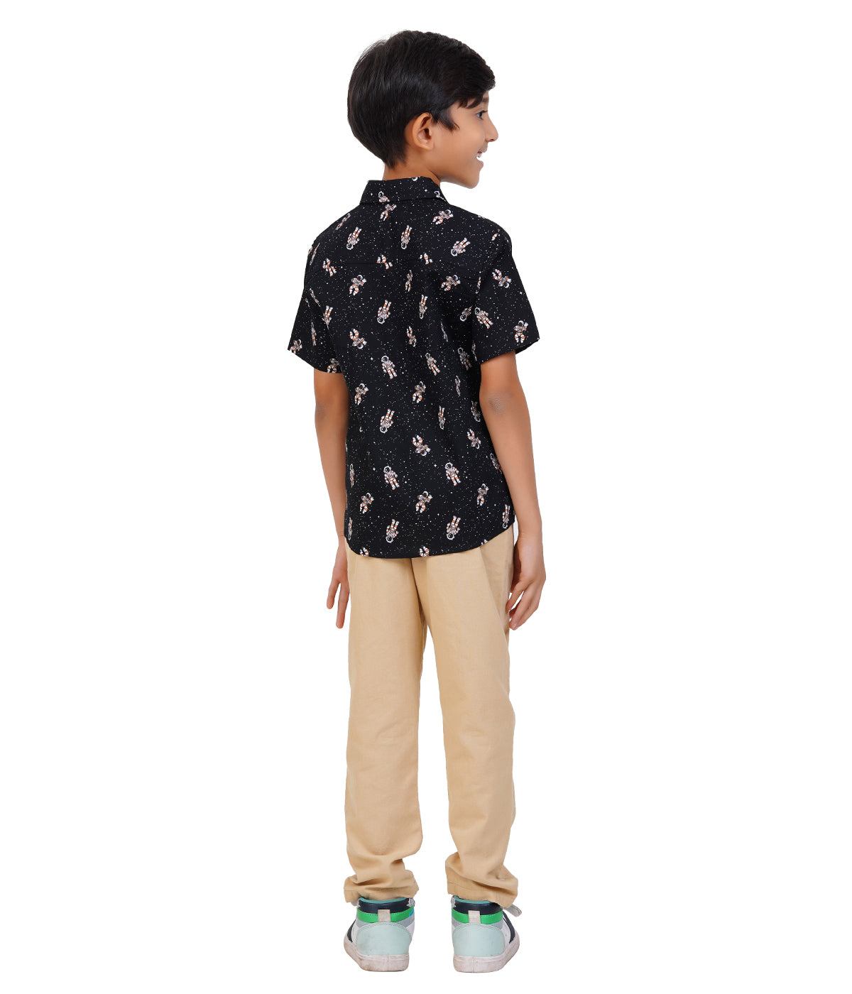 Boys Black Astronaut Printed Casual Shirt