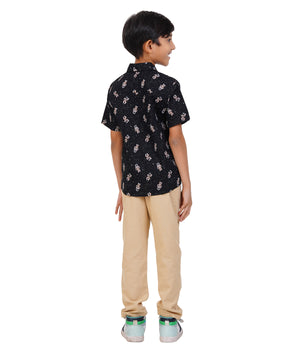 Boys Black Astronaut Printed Casual Shirt