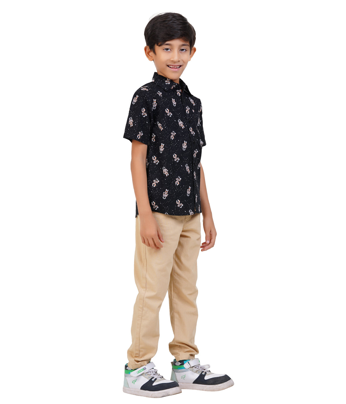 Boys Black Astronaut Printed Casual Shirt