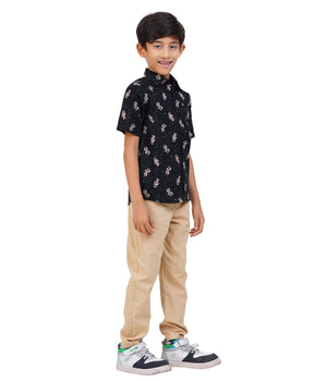 Boys Black Astronaut Printed Casual Shirt