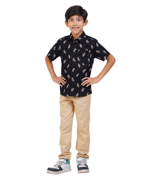 Boys Black Astronaut Printed Casual Shirt