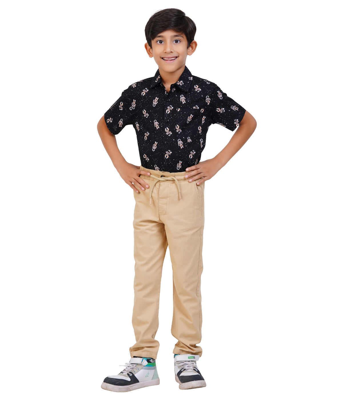Boys Black Astronaut Printed Casual Shirt