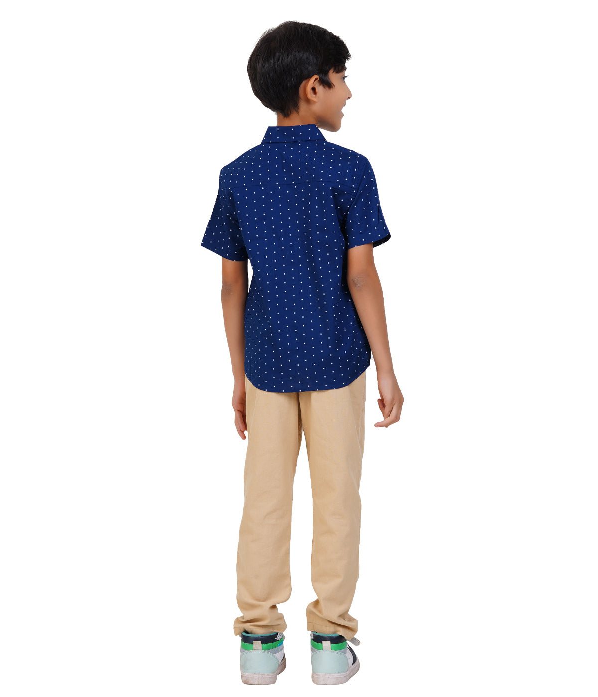 Boys Navy Blue Polka Dot Casual Shirt