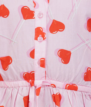 Girls White Multi-Heart Printed Tiered Casual Dress