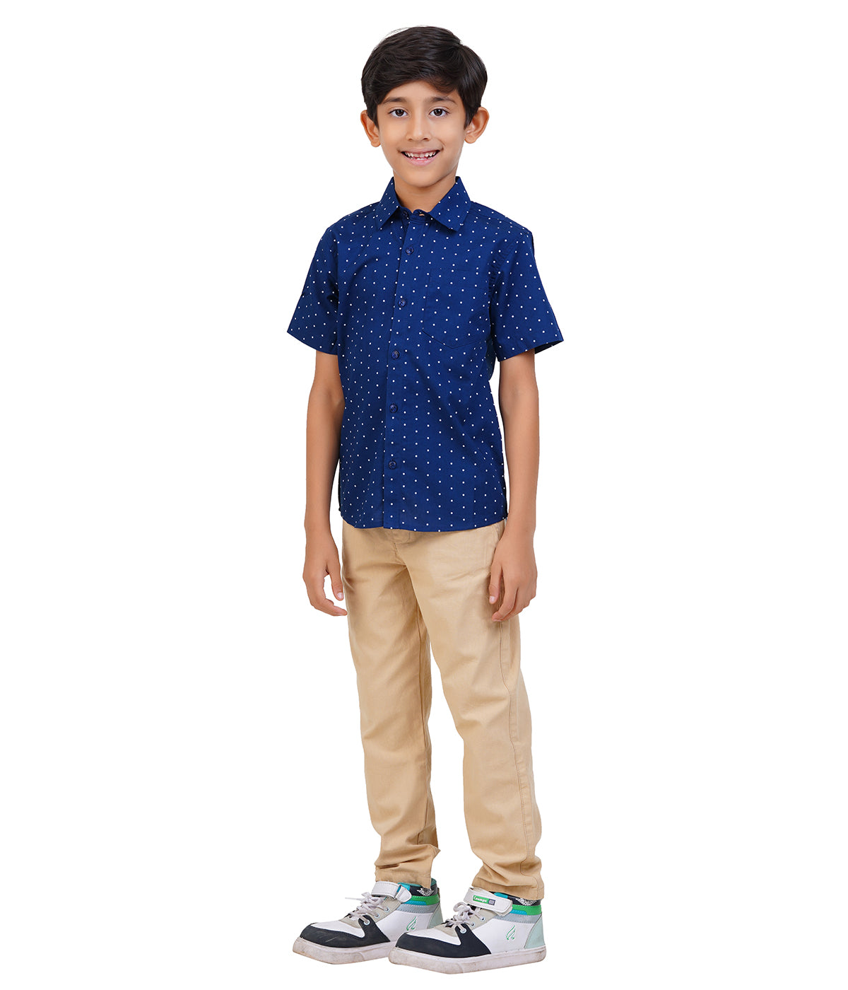 Boys Navy Blue Polka Dot Casual Shirt
