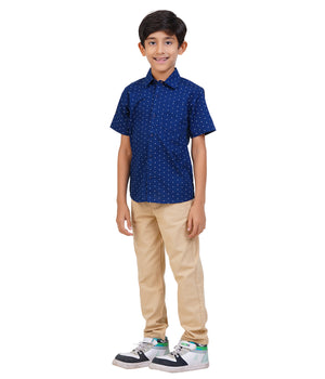 Boys Navy Blue Polka Dot Casual Shirt