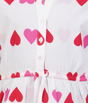 Girls Light Pink Heart Printed Tiered Casual Dress