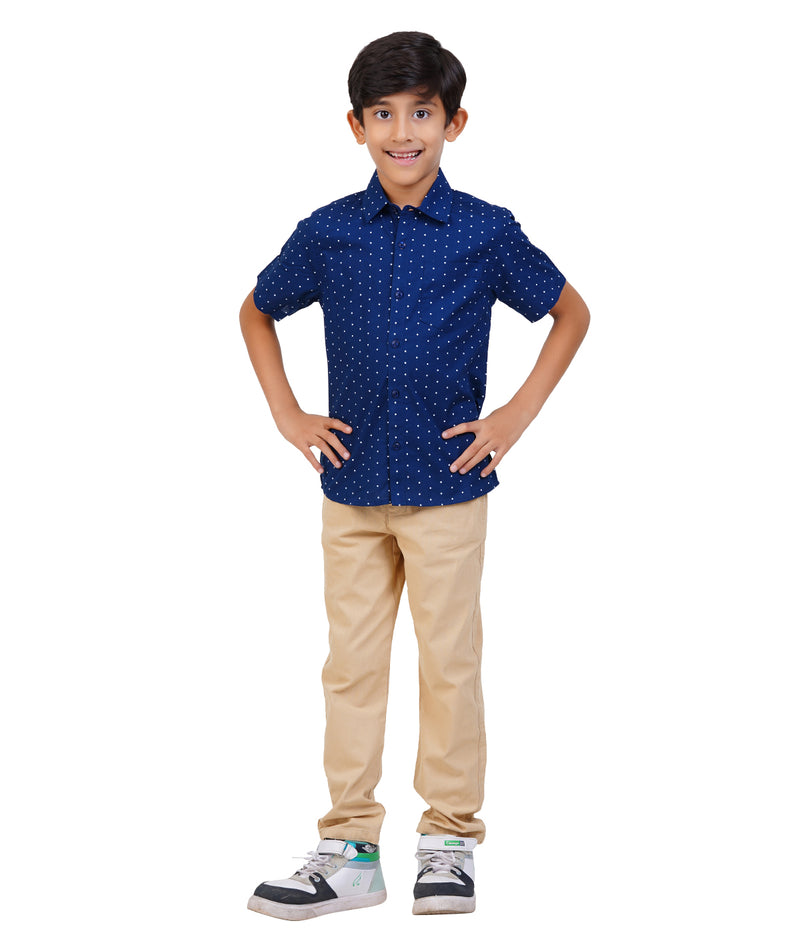 Boys Navy Blue Polka Dot Casual Shirt