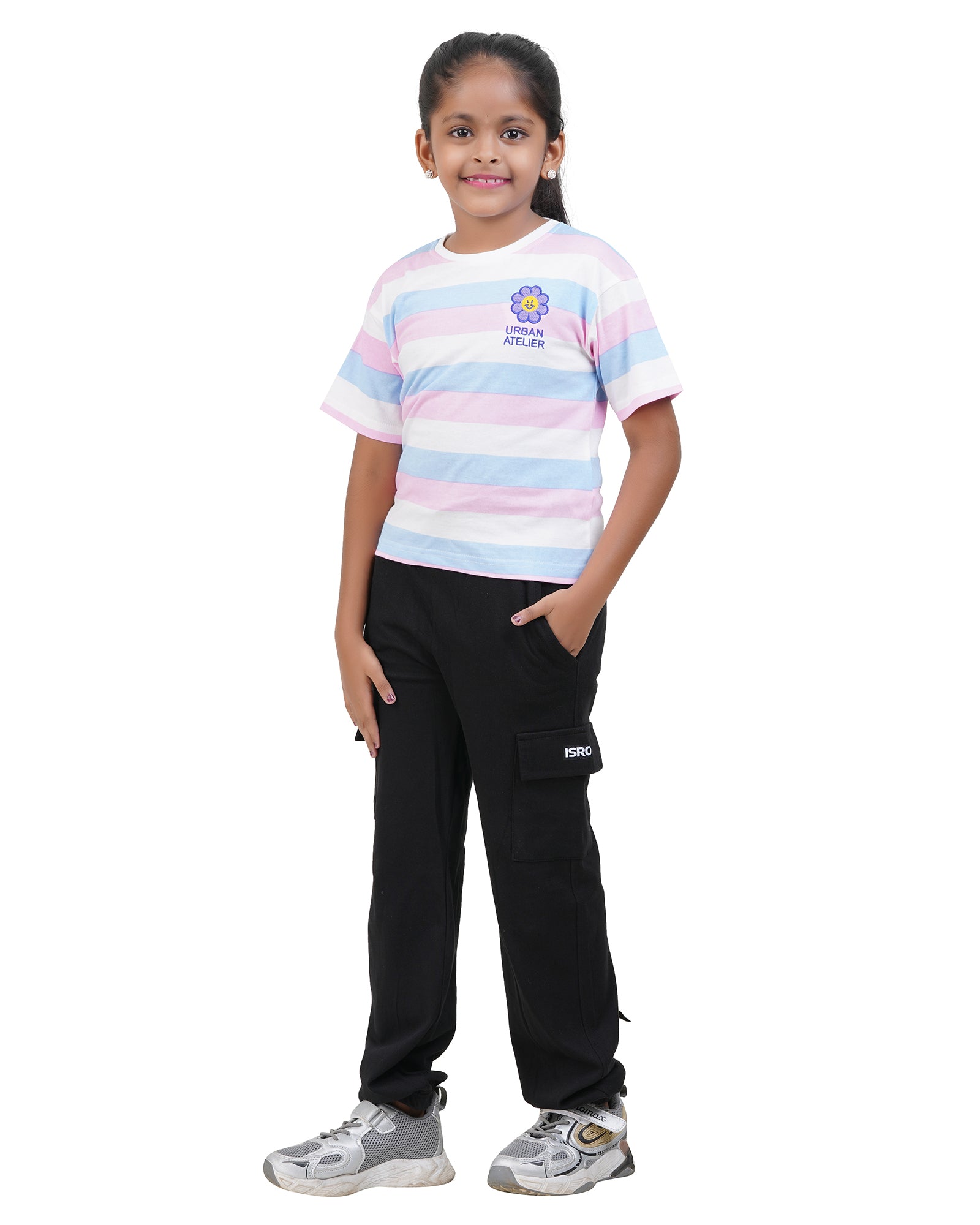 Includ Girls Striped Round Neck Tshirt