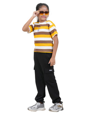 Yellow striped round neck t-shirt