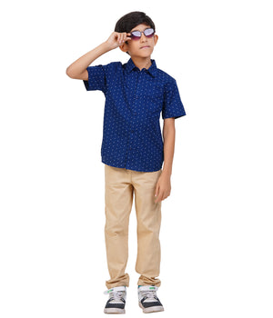 Boys Navy Blue Polka Dot Casual Shirt