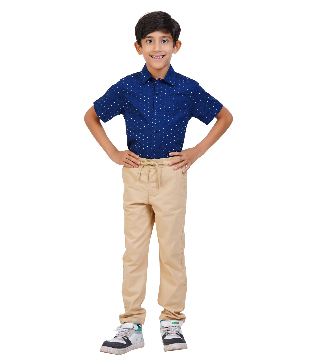 Boys Navy Blue Polka Dot Casual Shirt