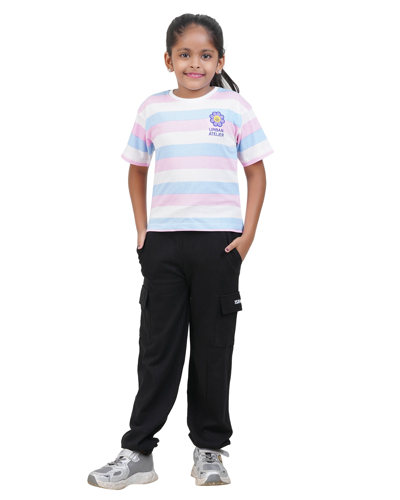 Includ Girls Striped Round Neck Tshirt
