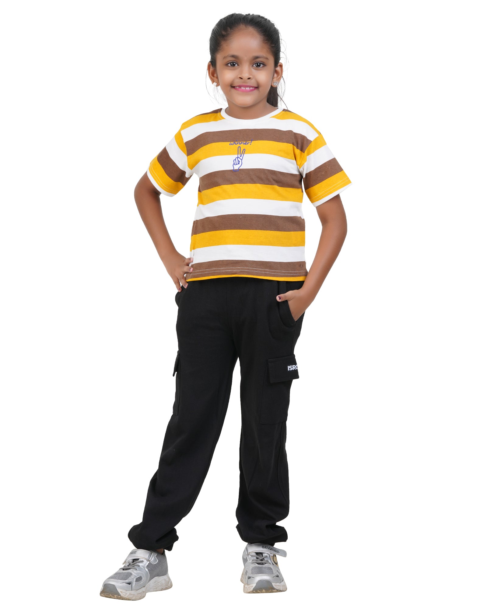 Yellow striped round neck t-shirt