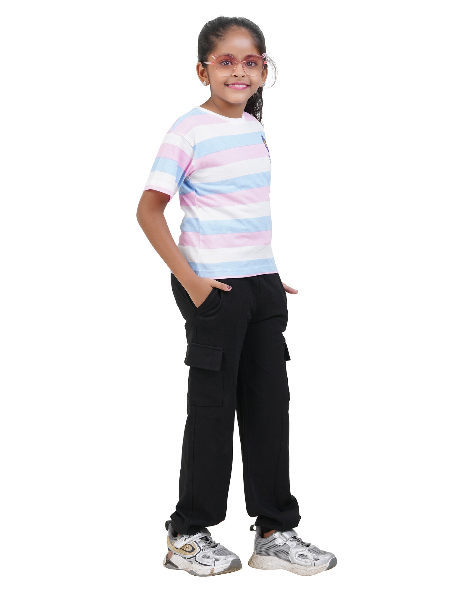 Includ Girls Striped Round Neck Tshirt