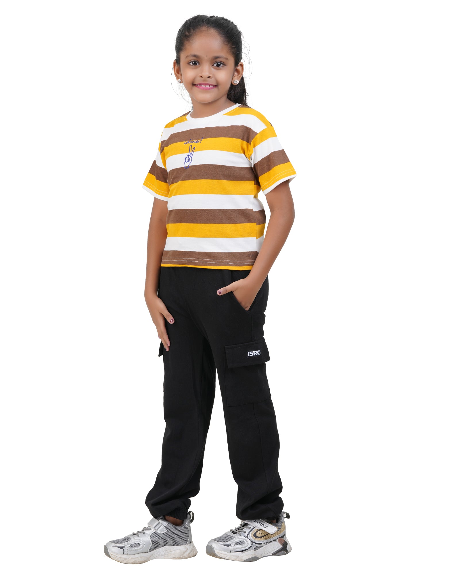 Yellow striped round neck t-shirt