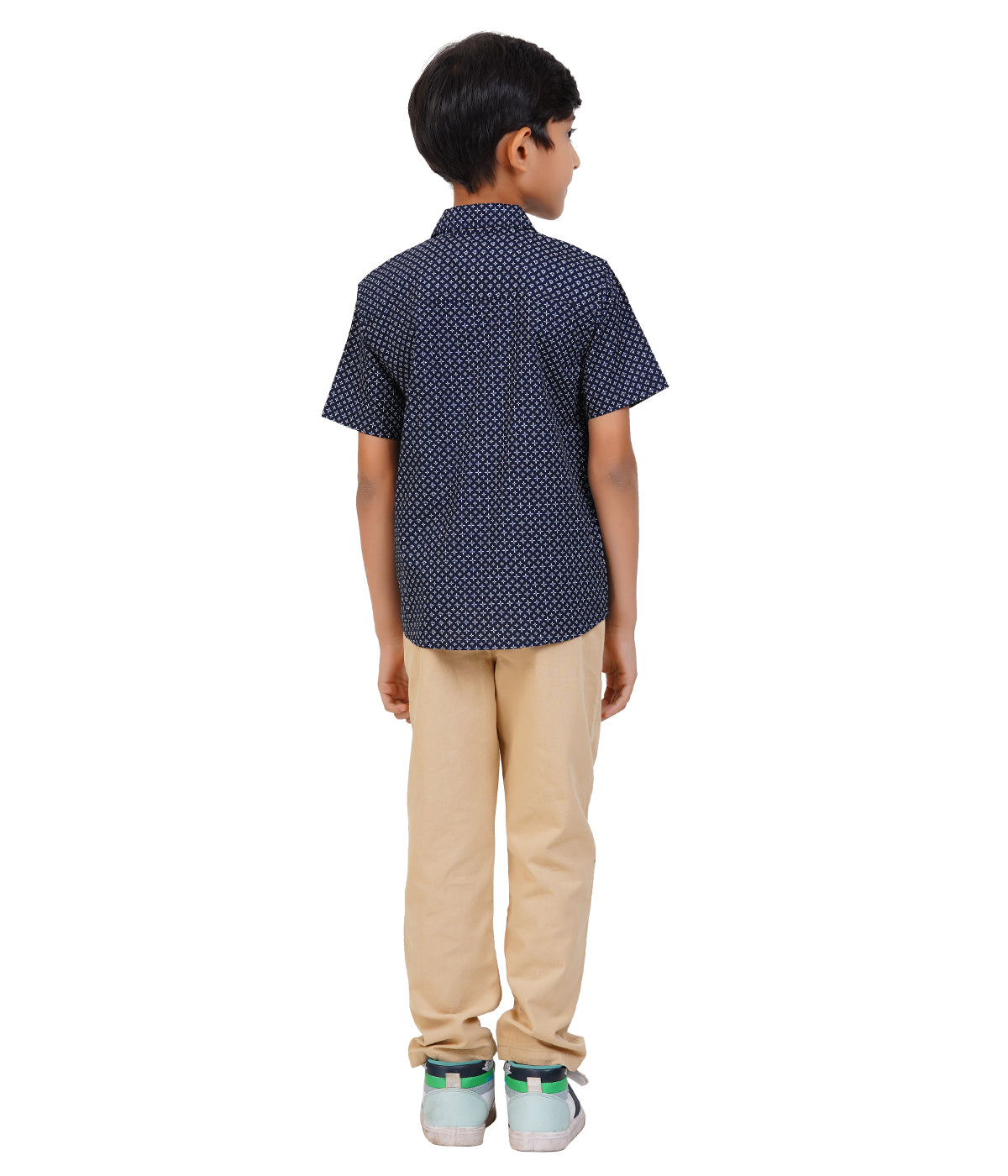 Boys Navy Blue Anchor Printed Casual Shirt