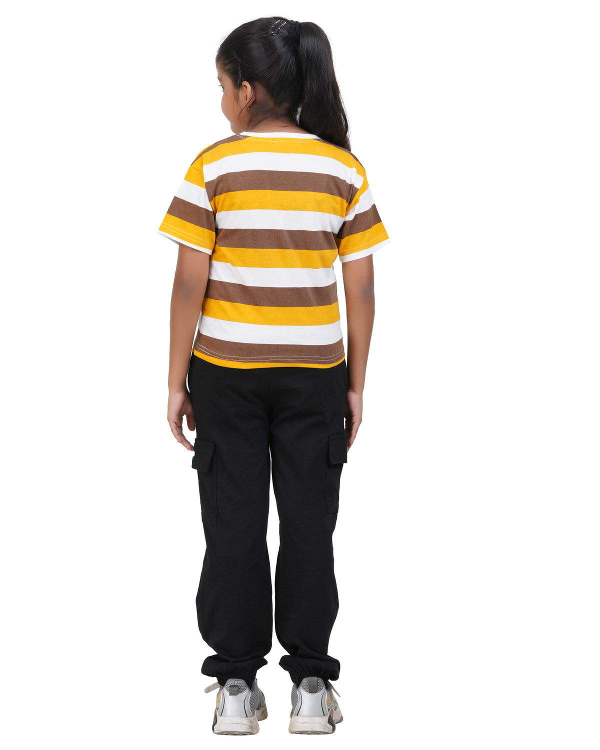 Yellow striped round neck t-shirt