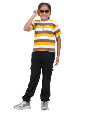 Yellow striped round neck t-shirt