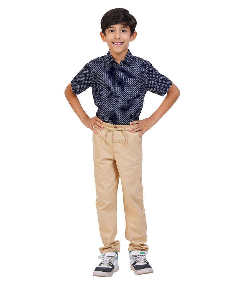 Boys Navy Blue Anchor Printed Casual Shirt