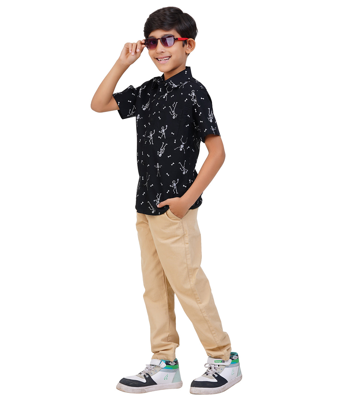 Boys Black Stick-figure Printed Casual Shirt