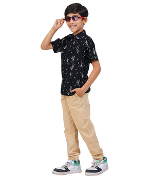 Boys Black Stick-figure Printed Casual Shirt