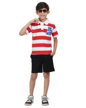 Striped Polo Shirt Black Casual Short