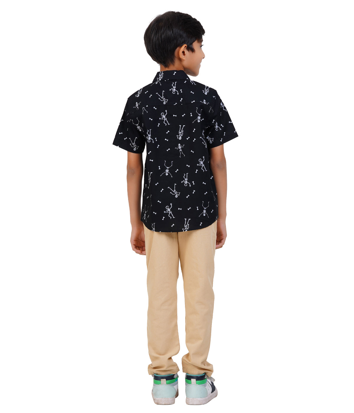 Boys Black Stick-figure Printed Casual Shirt