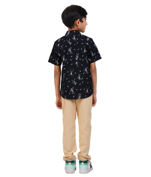 Boys Black Stick-figure Printed Casual Shirt