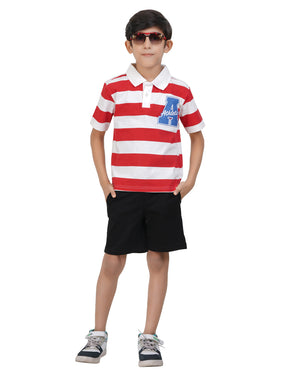 Striped Polo Shirt Black Casual Short