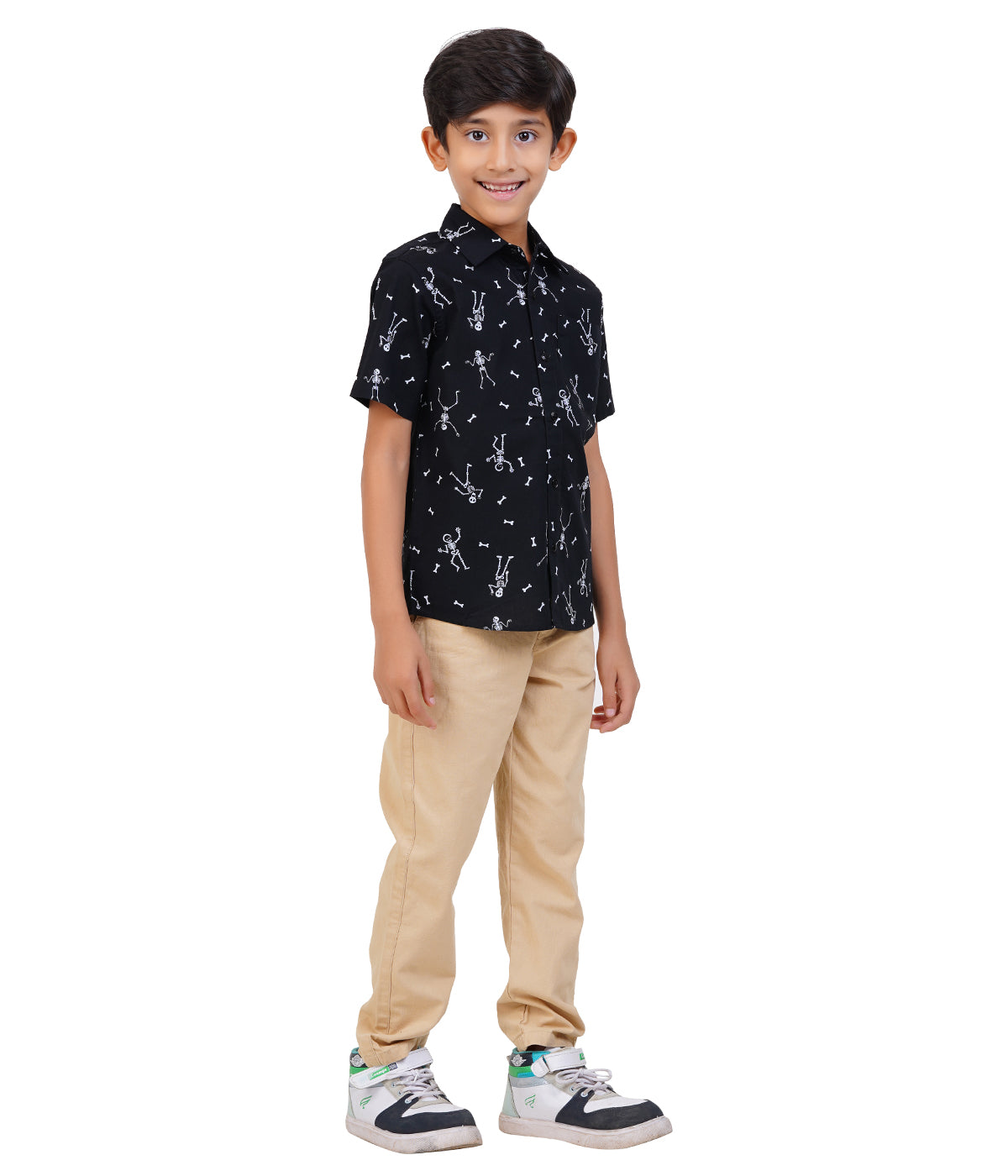 Boys Black Stick-figure Printed Casual Shirt