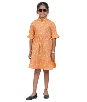 Girls Navy Blue Clover Printed Tiered Casual Dress