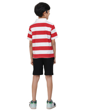 Striped Polo Shirt Black Casual Short