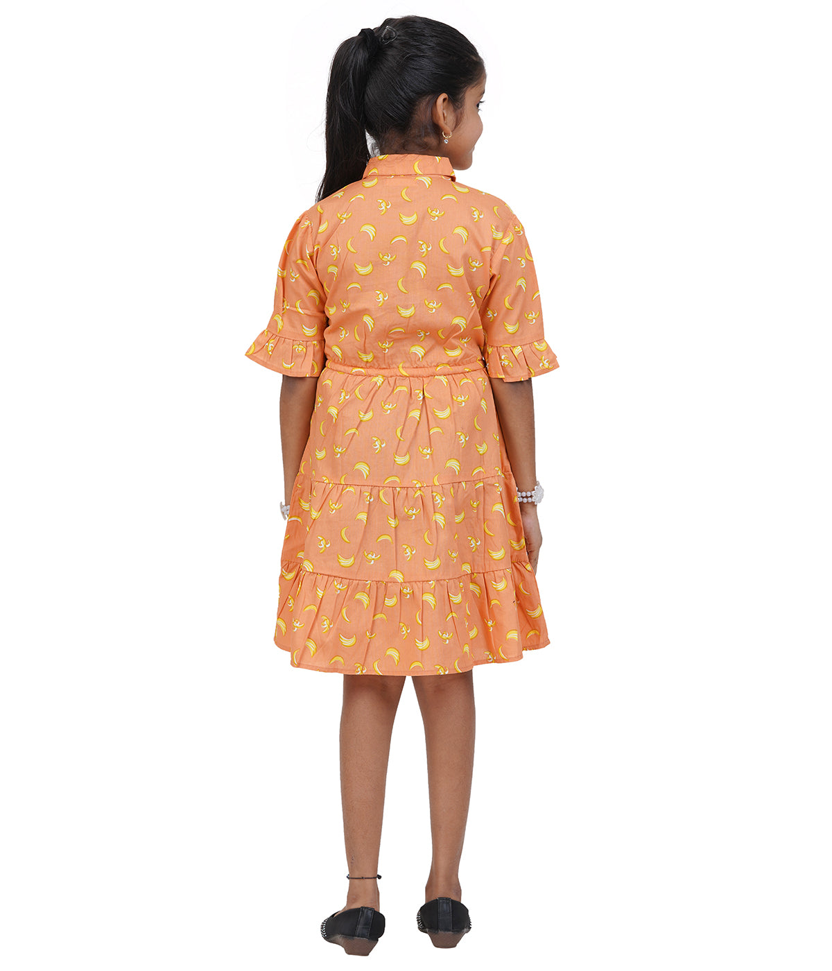 Girls Navy Blue Clover Printed Tiered Casual Dress