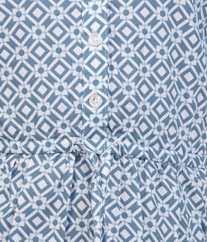 Girls' Blue and White Printed Shirt Dress with Belt