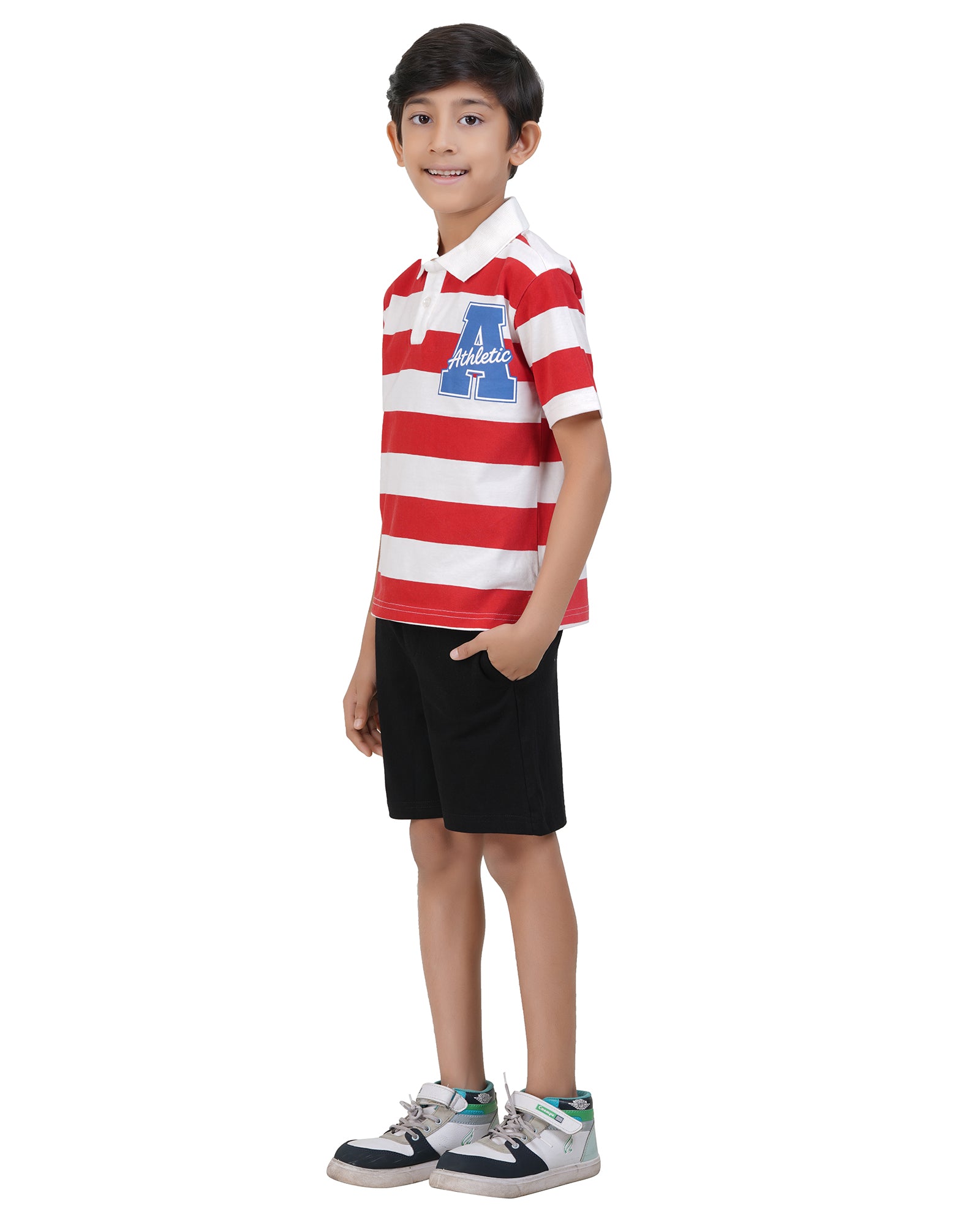 Striped Polo Shirt Black Casual Short