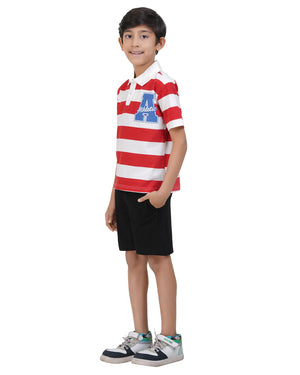 Striped Polo Shirt Black Casual Short