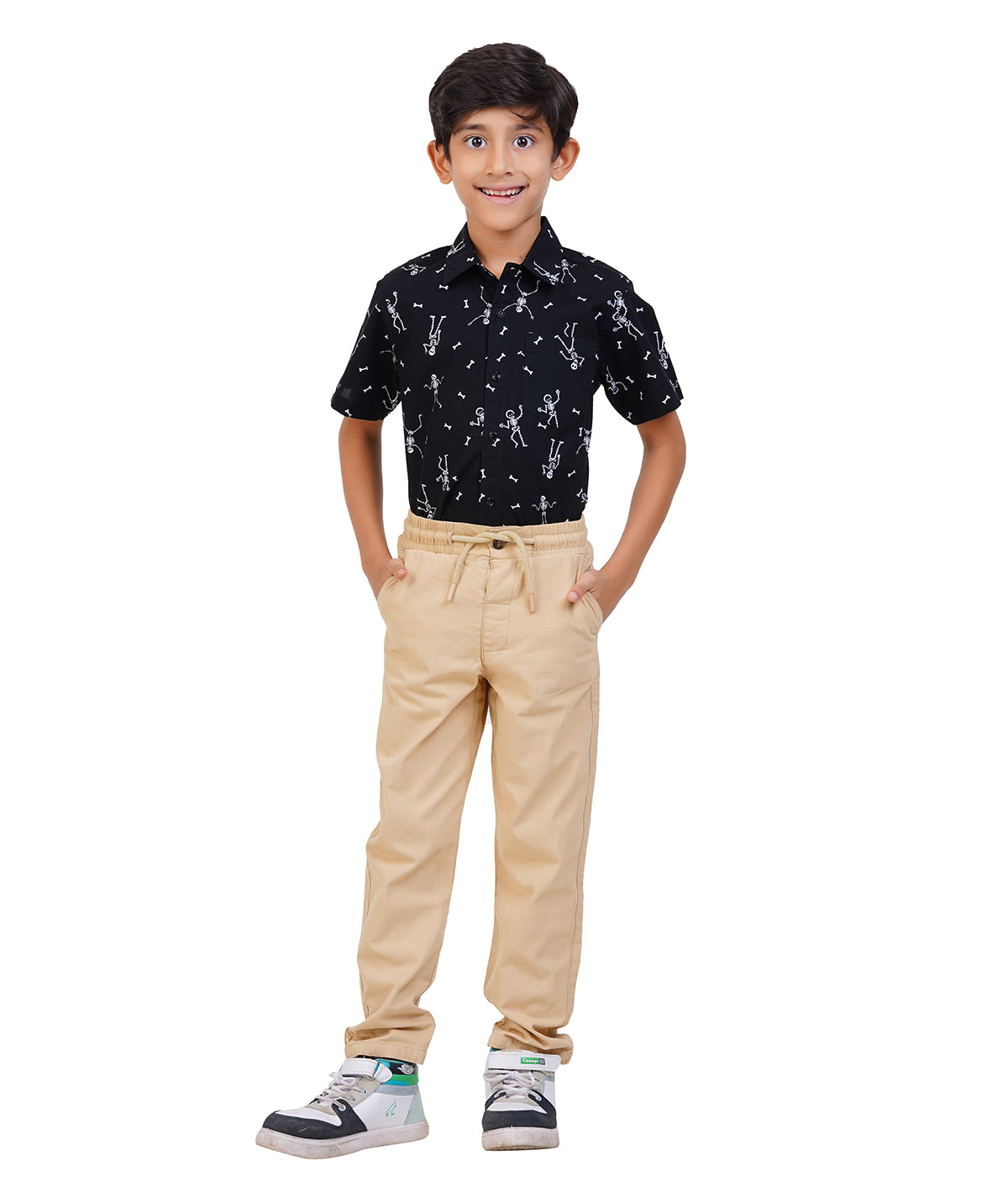 Boys Black Stick-figure Printed Casual Shirt