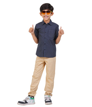 Boys Navy Blue Anchor Printed Casual Shirt