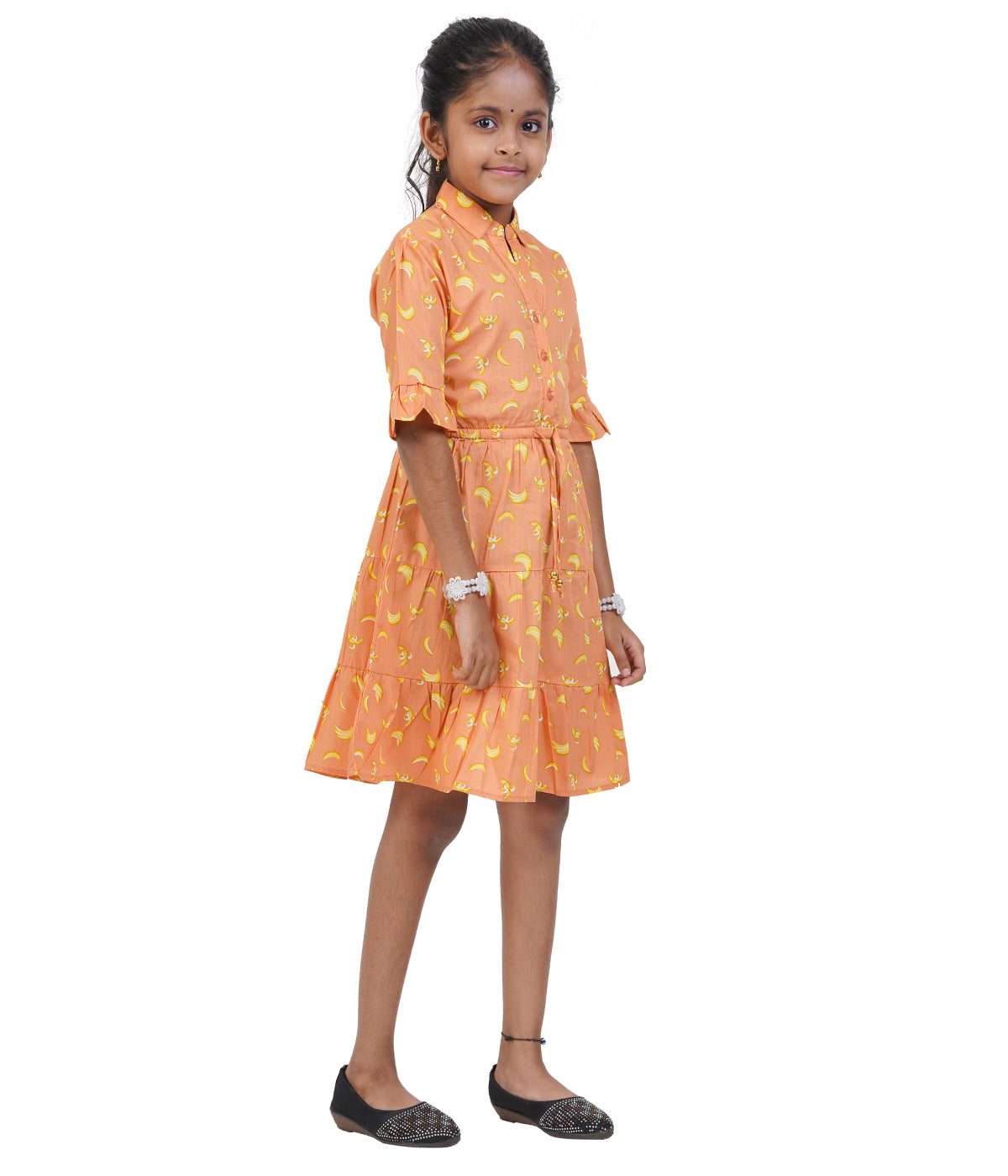 Girls Navy Blue Clover Printed Tiered Casual Dress