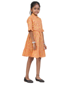 Girls Navy Blue Clover Printed Tiered Casual Dress
